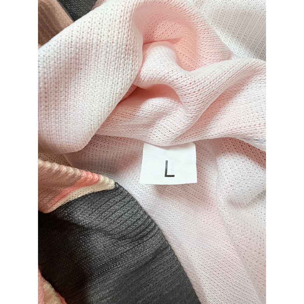 Pink Geometric Circle Print Mock Neck Ribbed Long Sleeve Top Large Retro Mod - Picture 6 of 6